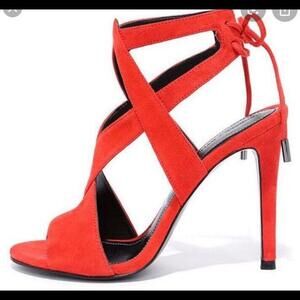 😎🧡Orange Ankle Tie Open Toe Stiletto Suede 4” Heels Kendall And Kylie Size 5.5